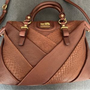 Large Coach brown criss cross leather satchel with shoulder strap